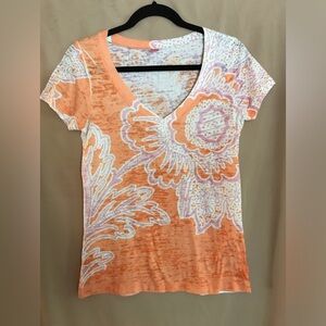 “Before + Again” soft summer top/peach print